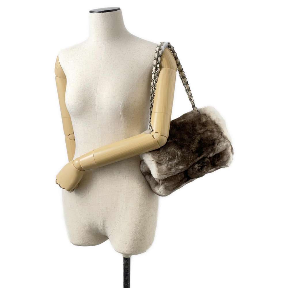 CHANEL Chain Shoulder Bag Coco Mark Lapin Fur Bag White - Picture 5 of 14